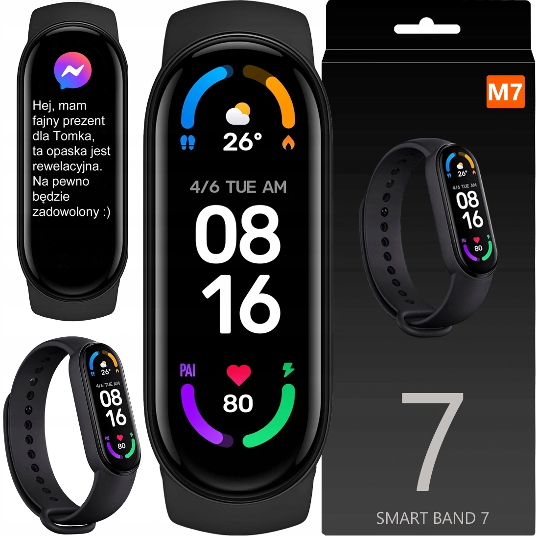 SMARTBAND M7 čierny + SMARTBAND M3 M4 M5 M6 M7 RUŽOVÝ